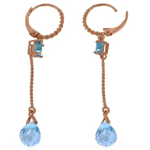 14K Solid Rose Gold Leverback Earrings Blue Topaz Series