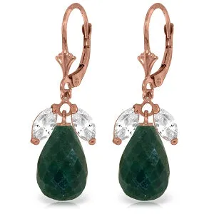 14K Solid Rose Gold Leverback Earrings Emerald & Rose Topaz Gemstone