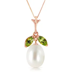 14K Solid Rose Gold Natural Pearl & Peridot Necklace