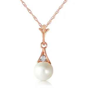 14K Solid Rose Gold Necklace w/ Diamond & Pearl