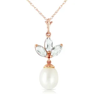 14K Solid Rose Gold Necklace w/ Pearl & Green Amethyst