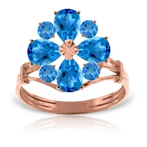 14K Solid Rose Gold Ring Natural Blue Topaz