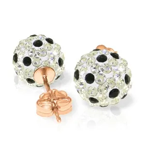 14K Solid Rose Gold Rose & Black Cubic Zirconia Ball Stud Earrings