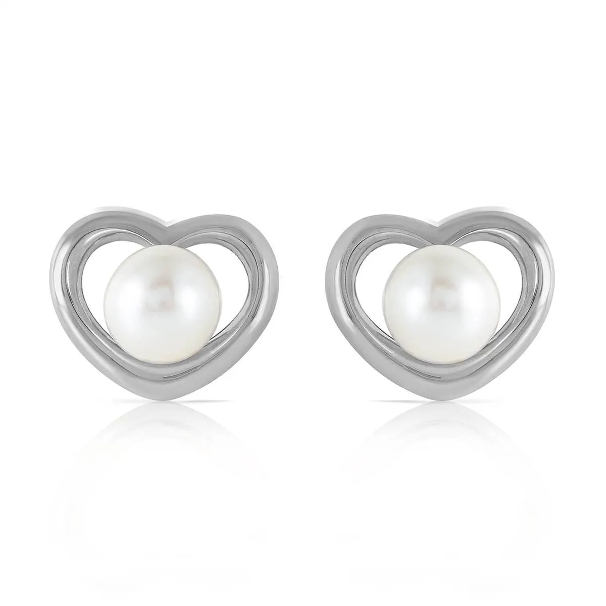 14K Solid White Gold Heartstud Earrings w/ Natural Pearls