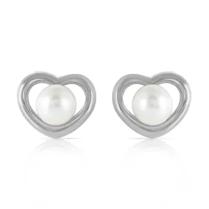 14K Solid White Gold Heartstud Earrings w/ Natural Pearls