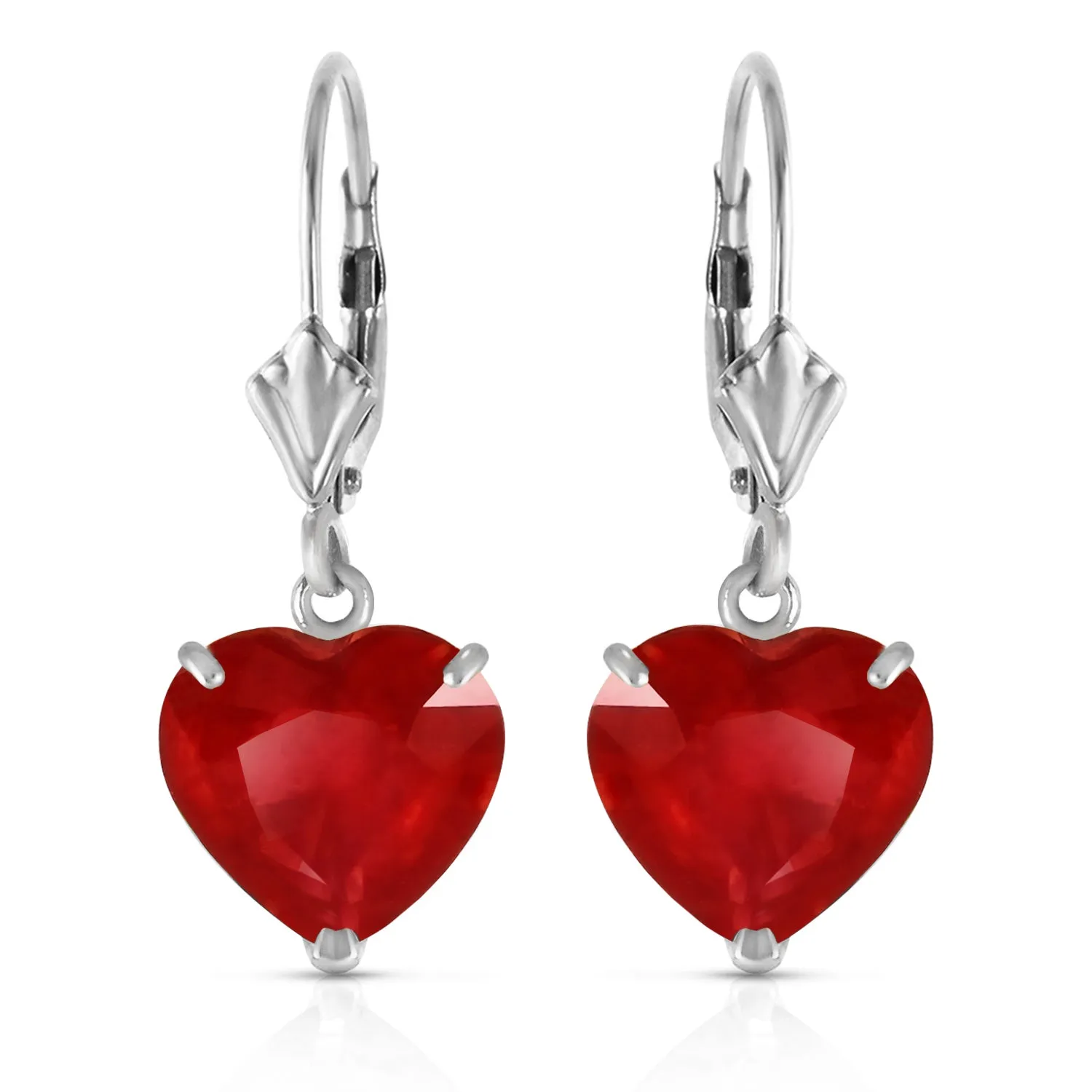 14K Solid White Gold Leverback Earrings Natural 10mm Heart Rubies