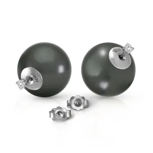 14K Solid White Gold Stud 0.20 Carat Natural Diamonds Earrings w/ Black Shell Pearls