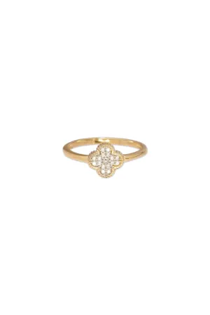 14K Solid Yellow Gold CZ Clover Ring