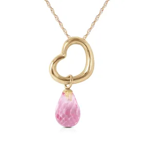 14K Solid Yellow Gold Heart Necklace w/ Dangling Natural Pink Topaz