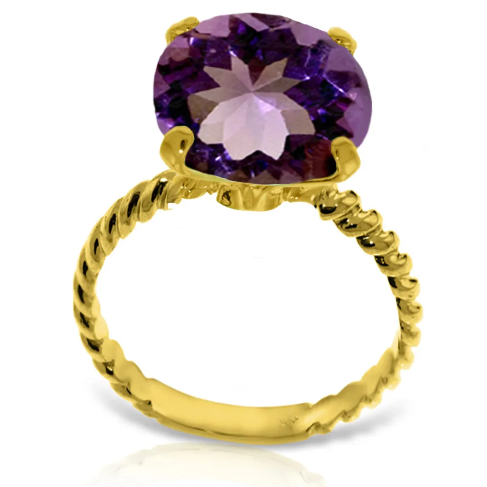 14K Solid Yellow Gold Natural 12.0 mm Round Amethyst Ring