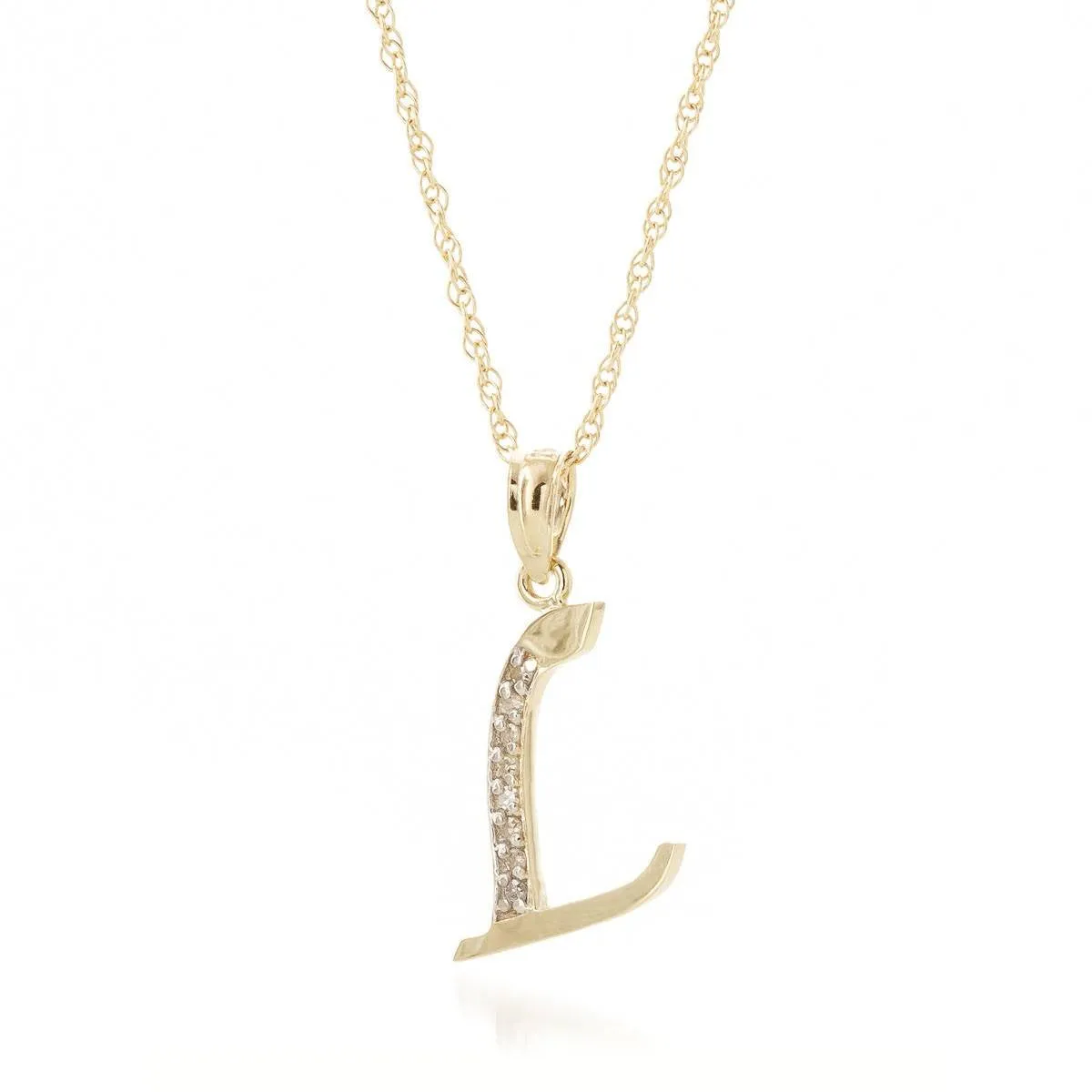 14K Solid Yellow Gold Necklace w/ Natural Diamonds Initial 'l' Pendant