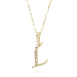 14K Solid Yellow Gold Necklace w/ Natural Diamonds Initial 'l' Pendant