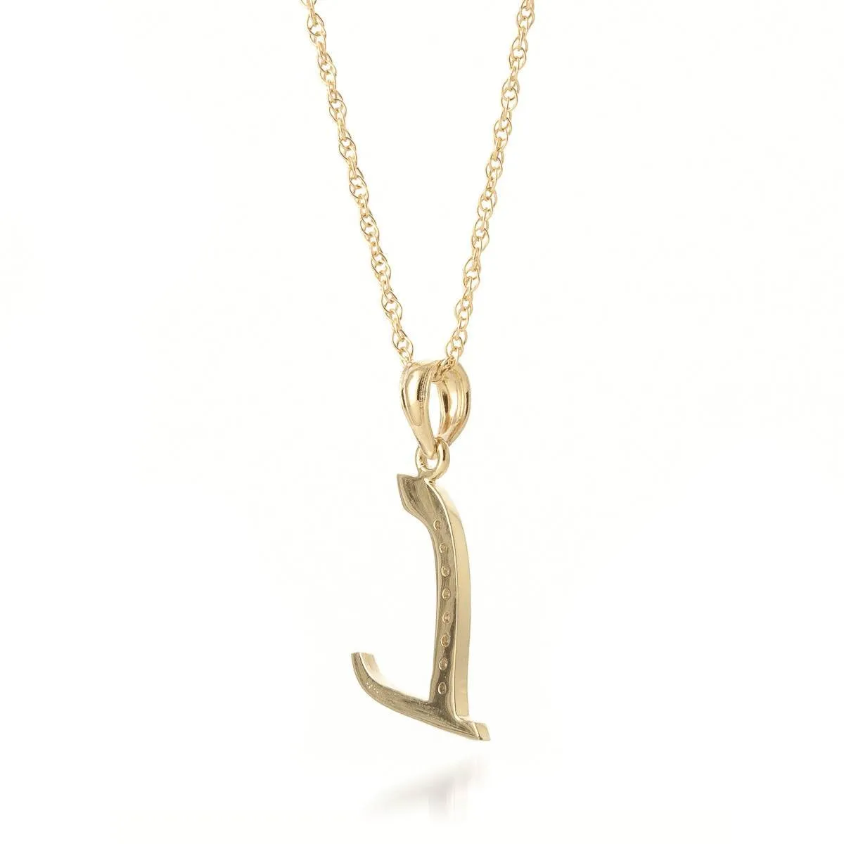 14K Solid Yellow Gold Necklace w/ Natural Diamonds Initial 'l' Pendant