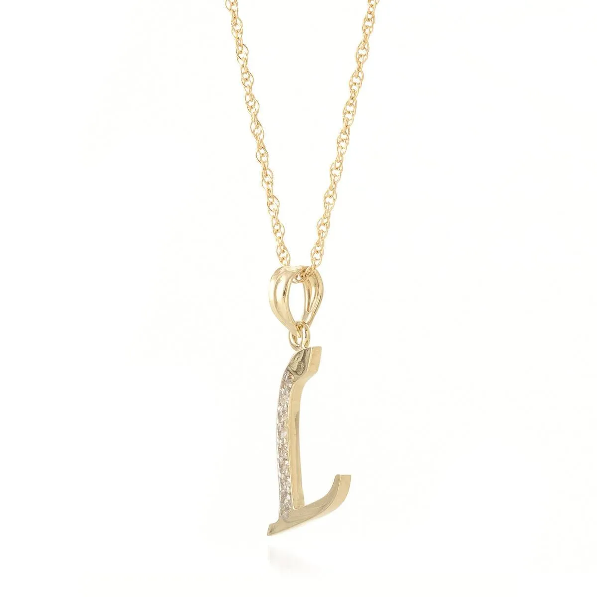 14K Solid Yellow Gold Necklace w/ Natural Diamonds Initial 'l' Pendant