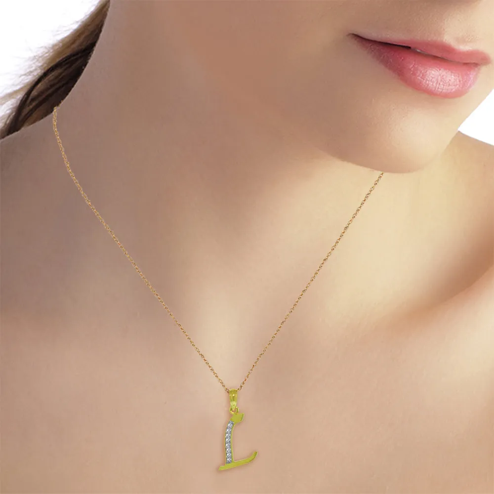 14K Solid Yellow Gold Necklace w/ Natural Diamonds Initial 'l' Pendant