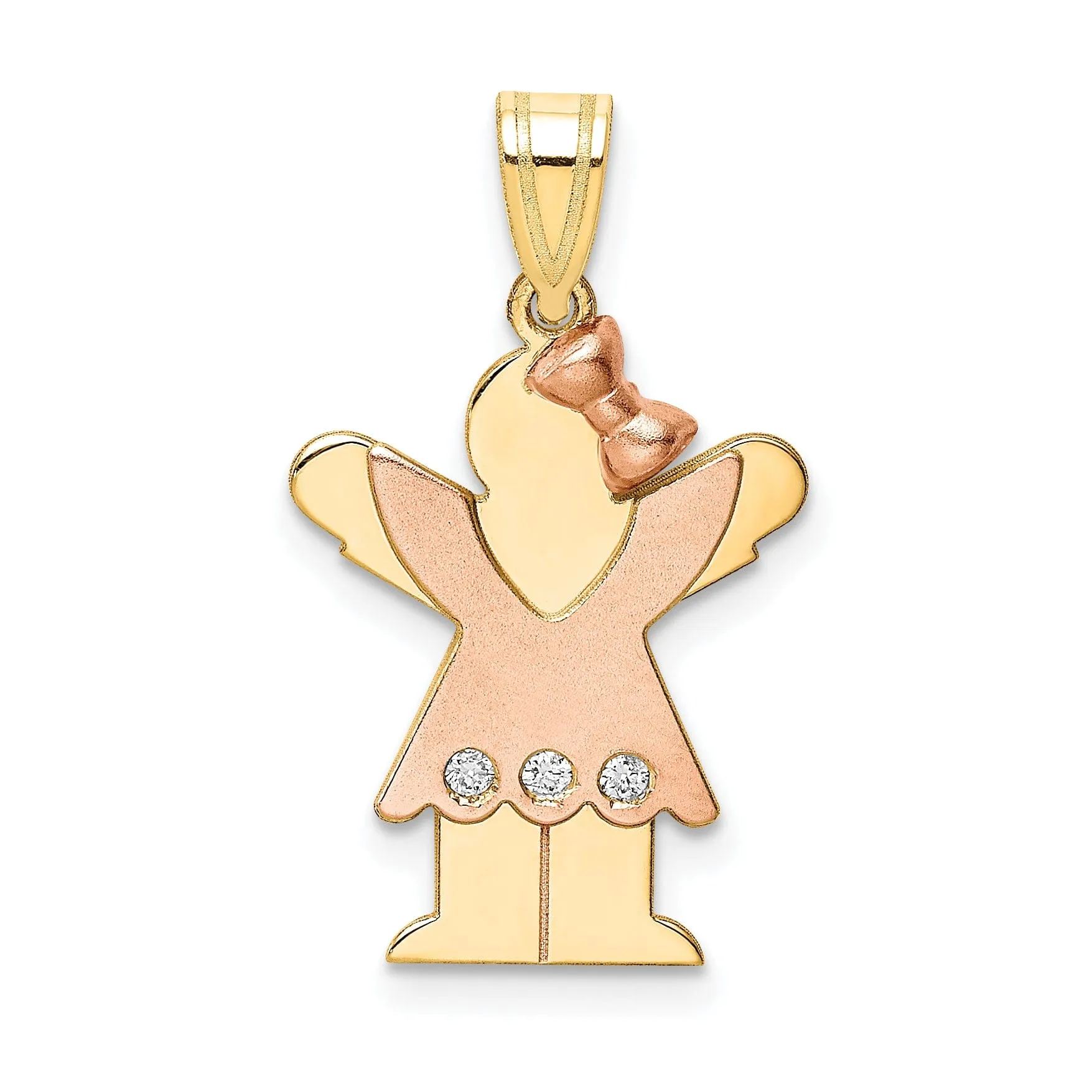 14k Two-tone Diamond Girl With Bow Love Pendant