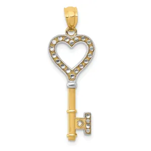 14k Two Tone Gold Heart Key Pendant