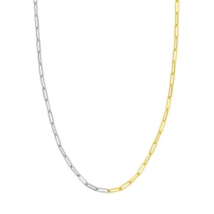 14K Two Tone Gold Hollow 50/50 Paperclip Necklace