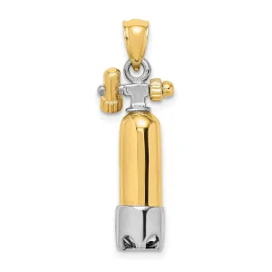 14k Two-Tone Gold Polish Finish 3-Dimensional Single Scuba Tank Charm Pendant