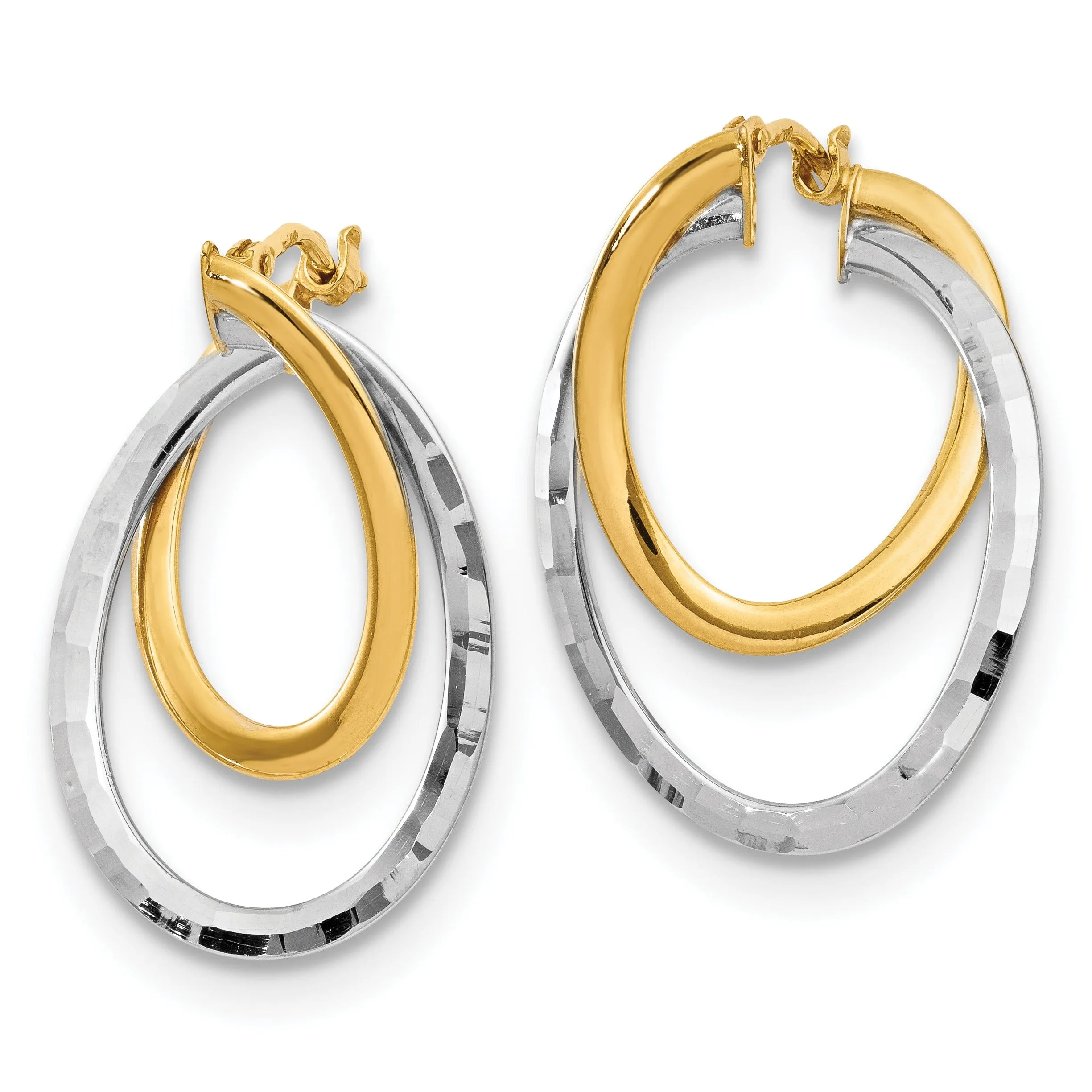 14k Two Tone Gold Polished Fancy Hoop Earrings