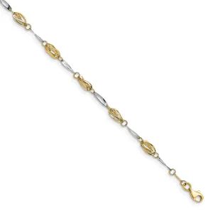 14k Two-tone Polished Fancy Link Anklet