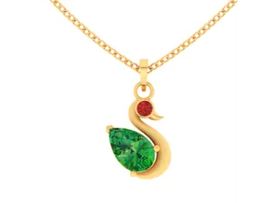 14k Unique Duck Shaped Pendant Adorned With Green And Red Stone