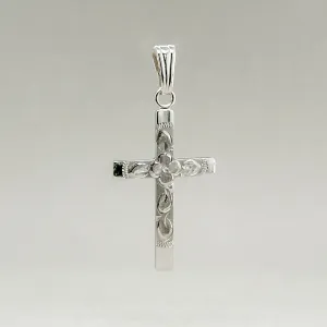 14K W Gold Floral Engraved Cross Pendant