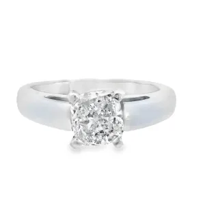 14K White Cushion Diamond 1.00Ct Solitaire Engagement Ring