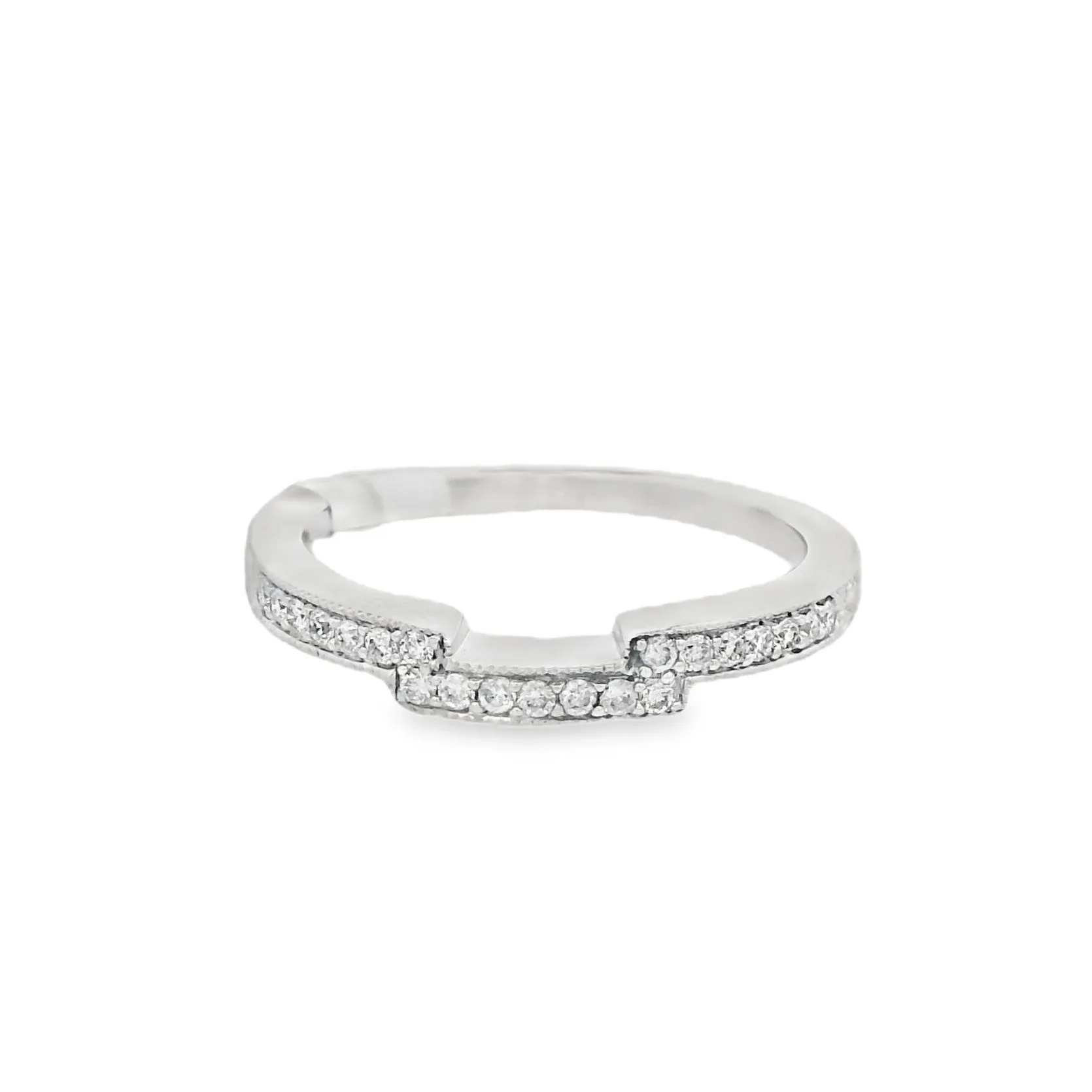 14K White Gold 0.10ct Diamond Curved Women's Wedding Band