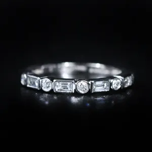 14k White Gold 0.46 CTW Baguette and Round Brilliant Cut Diamond Band