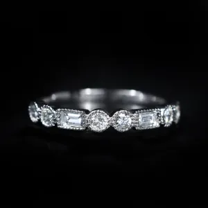 14K White Gold 0.52 CTW Baguette and Round Brilliant Cut Diamond Band