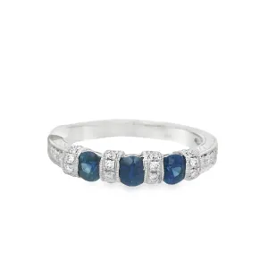 14K White Gold 0.66ct Diamond and Sapphire Vintage Women's Wedding Band