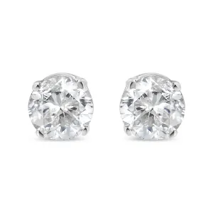 14K White Gold 1/10 Cttw Round Brilliant-Cut Near Colorless Diamond Classic 4-Prong Stud Earrings (G-H Color, I1-I2 Clarity)