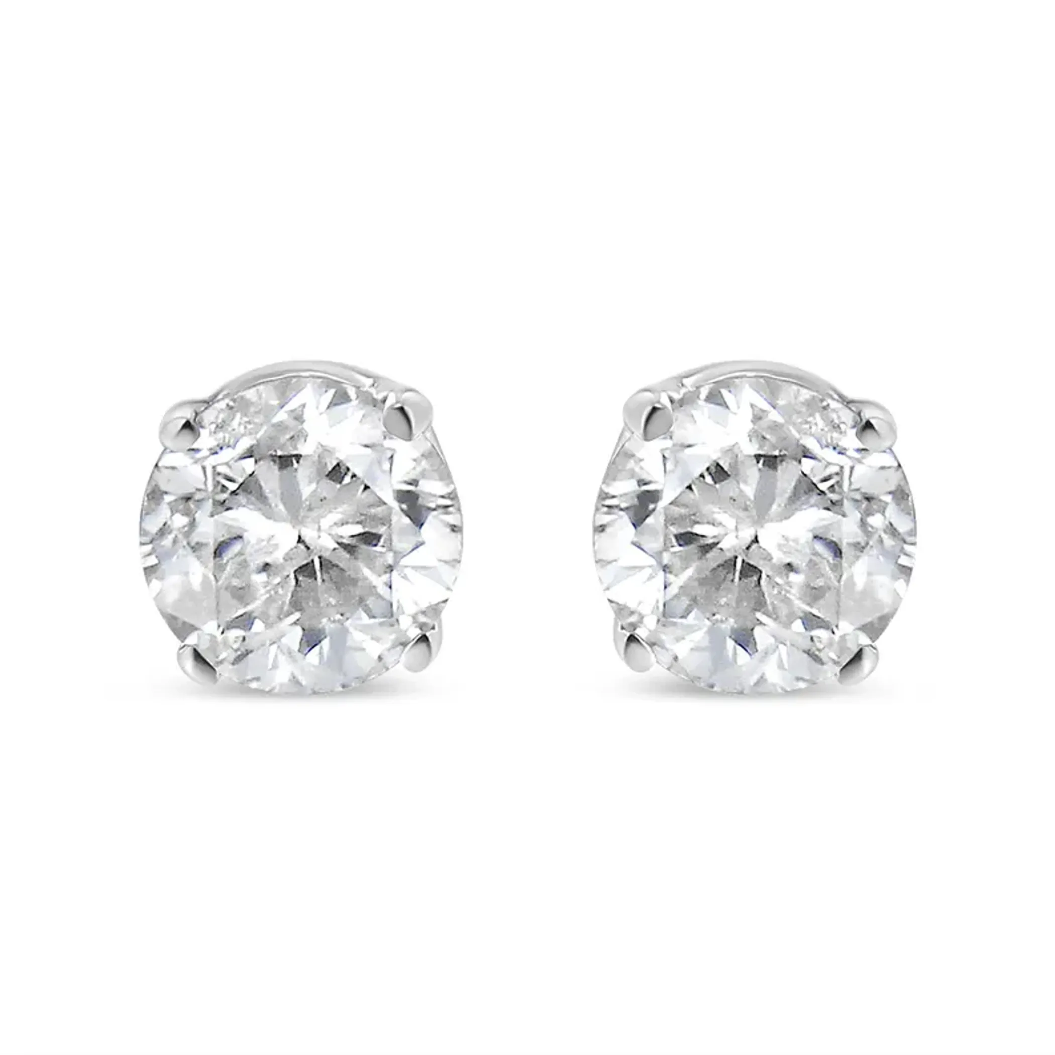 14K White Gold 1/3 Cttw Round Brilliant-Cut Near Colorless Diamond Classic 4-Prong Stud Earrings (H-I Color, VS1-VS2 Clarity)