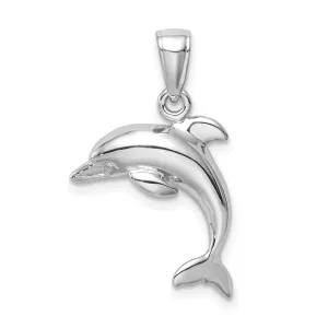 14k White Gold 2-D Dolphin Jumping Pendant