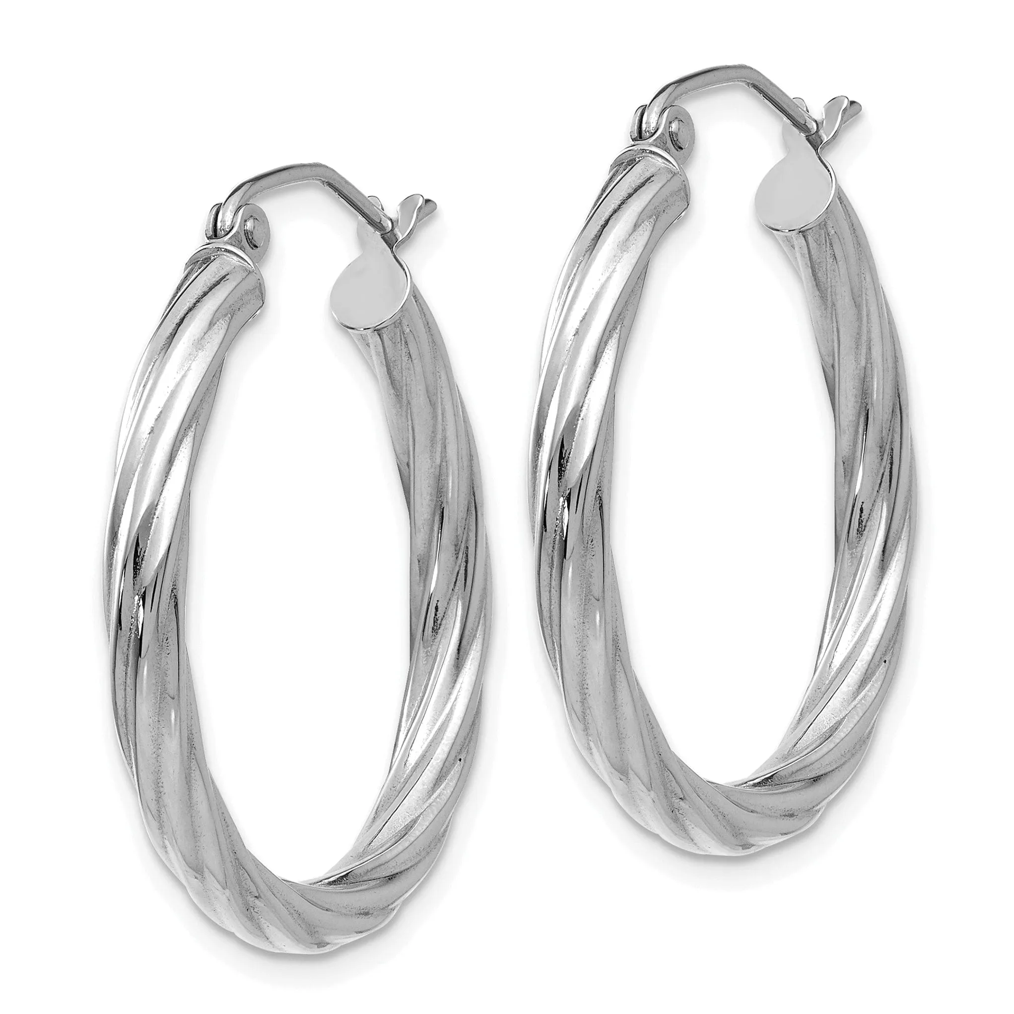 14k White Gold 3.25MM Twisted Hoop Earrings