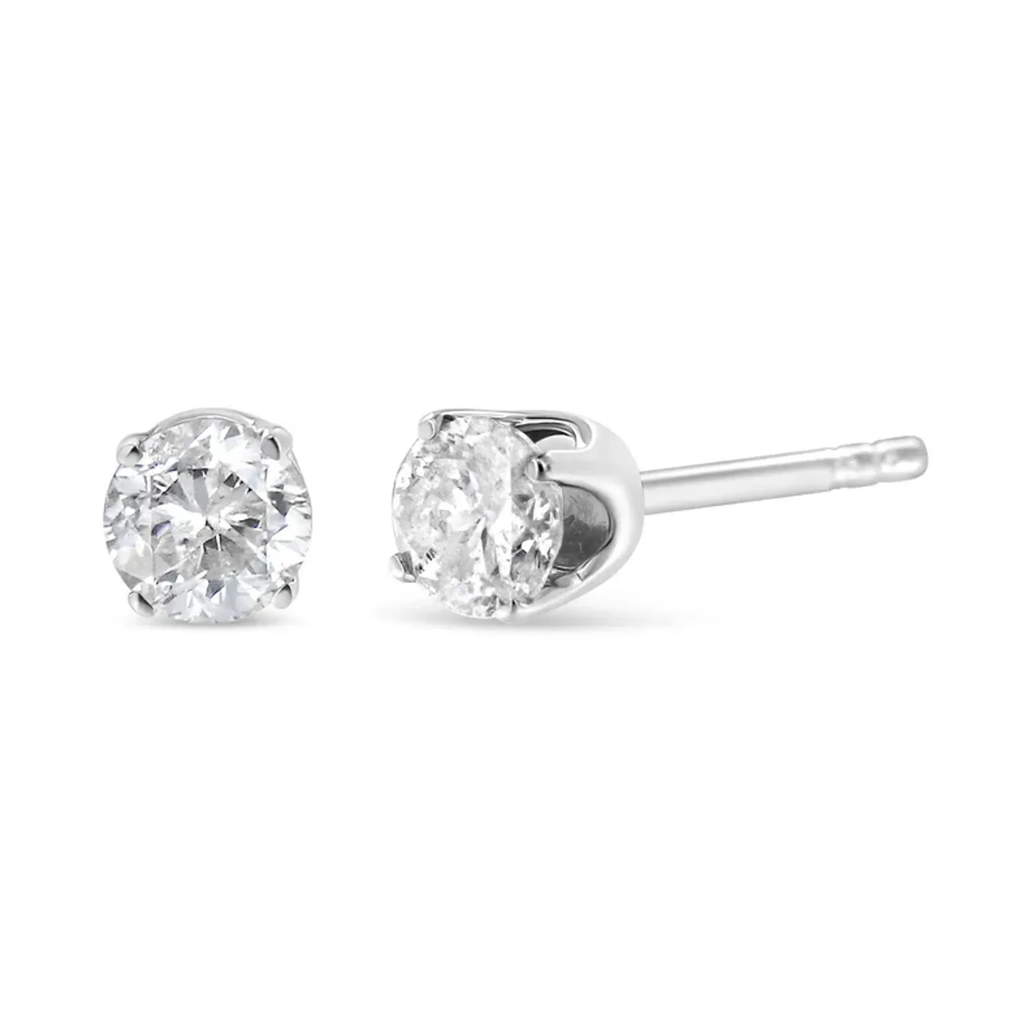 14K White Gold 3/8 Cttw Round Brilliant-Cut Near Colorless Diamond Classic 4-Prong Stud Earrings (H-I Color, I1-I2 Clarity)