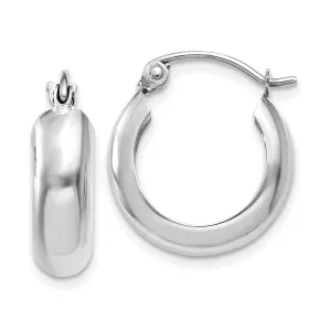 14k White Gold 4MM Round Hoop Earrings