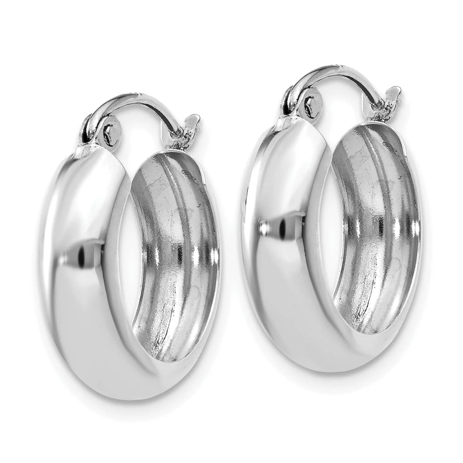 14k White Gold 4MM Round Hoop Earrings