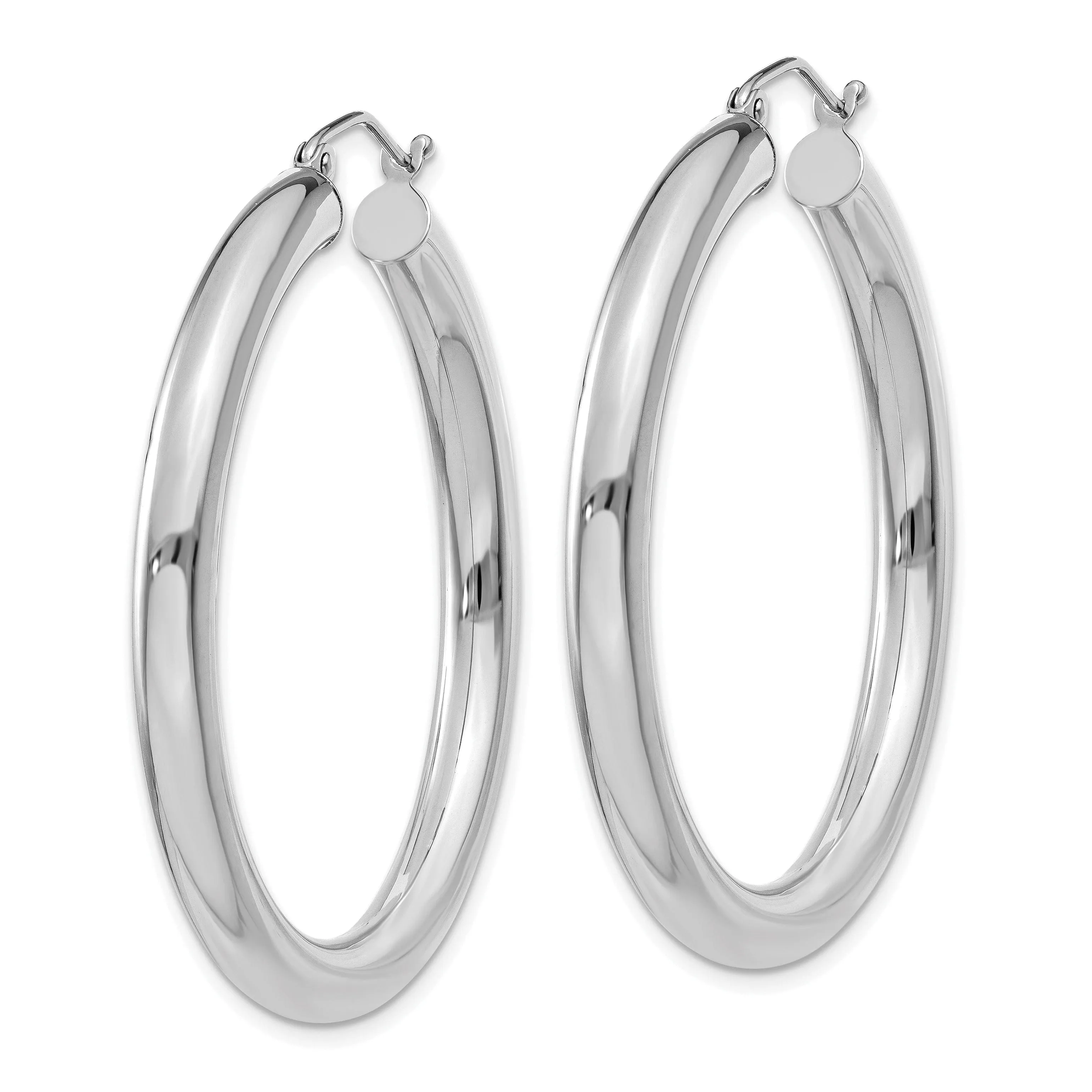 14k White Gold 4MM x 25MM Tube Hoops Earrings