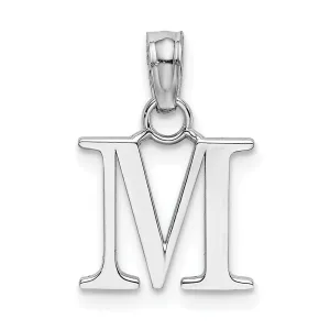 14K White Gold Block Design Small Letter M Initial Charm Pendant