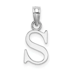 14K White Gold Block Design Small Letter S Initial Charm Pendant