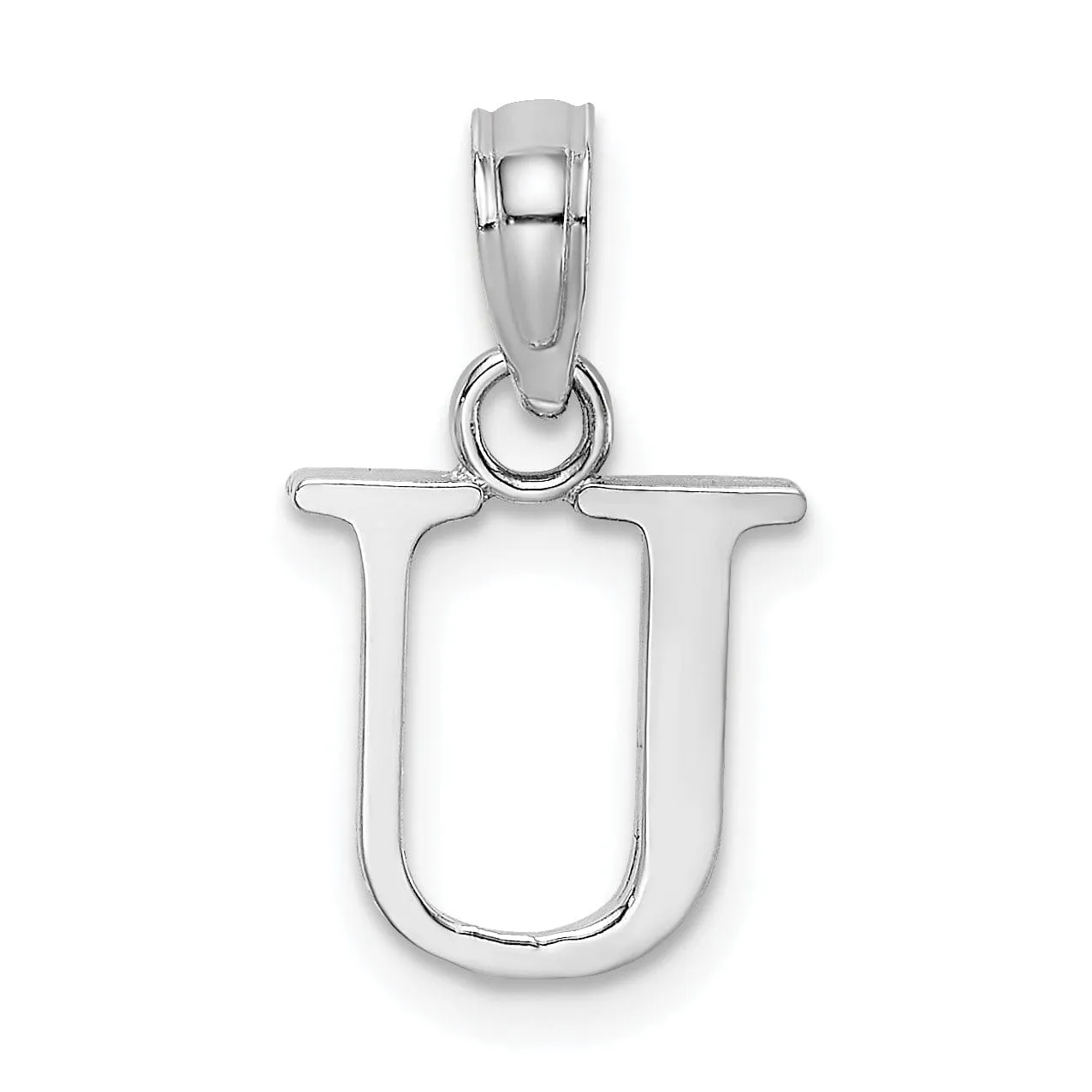 14K White Gold Block Design Small Letter U Initial Charm Pendant