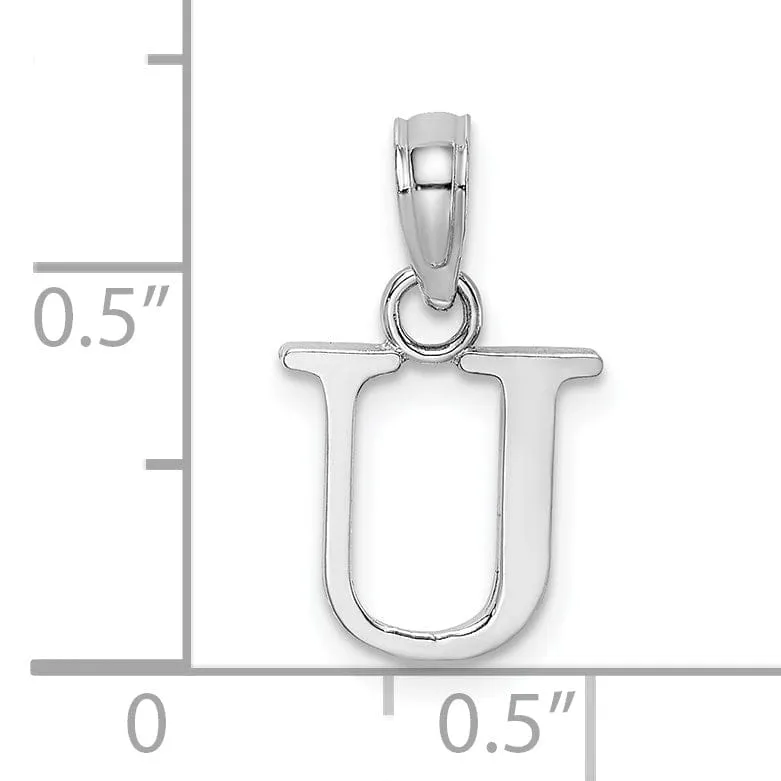 14K White Gold Block Design Small Letter U Initial Charm Pendant