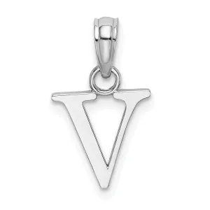 14K White Gold Block Design Small Letter V Initial Charm Pendant