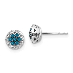 14k White Gold Blue/White Diamond Cluster Post Earrings