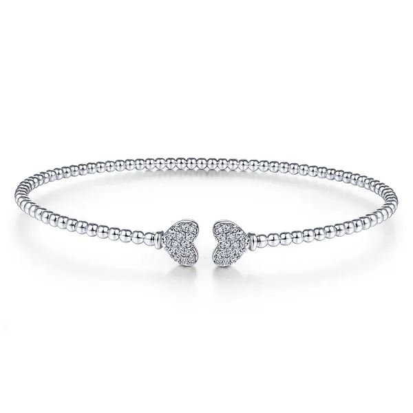 14K White Gold Bujukan Diamond Hearts Split Bangle