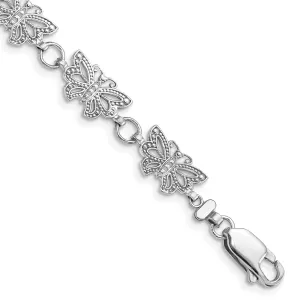 14K white gold butterfly bracelet 7-inch, 8.8mm wide butterfly link design