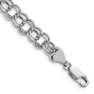 14K White Gold Charm Bracelet - Diamond Cut, 7.5-MM Wide Link, 8.25-inch