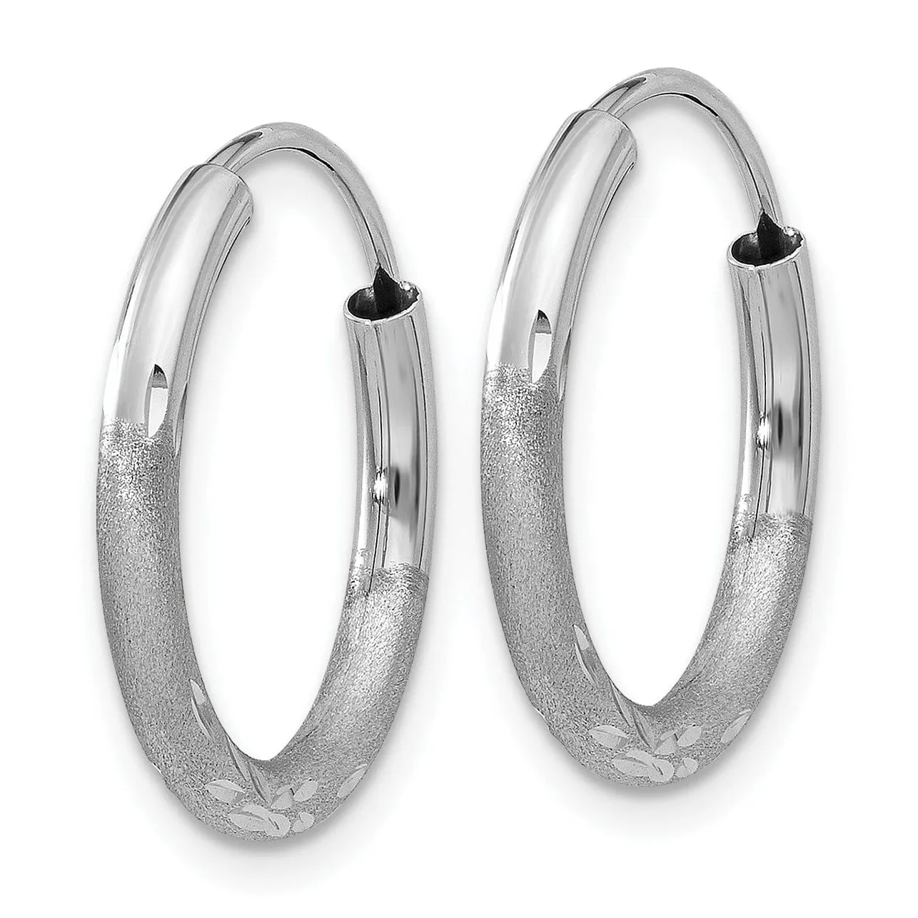 14k White Gold D.C Endless Hoop Earrings 2mm x 14mm